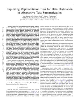 Exploiting Representation Bias for Data Distillation in Abstractive Text
  Summarization