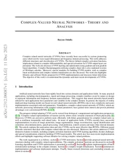 Complex-valued Neural Networks -- Theory and Analysis