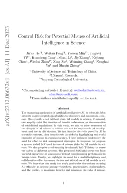 Control Risk for Potential Misuse of Artificial Intelligence in Science