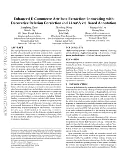 Enhanced E-Commerce Attribute Extraction: Innovating with Decorative
  Relation Correction and LLAMA 2.0-Based Annotation