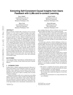 Extracting Self-Consistent Causal Insights from Users Feedback with LLMs
  and In-context Learning