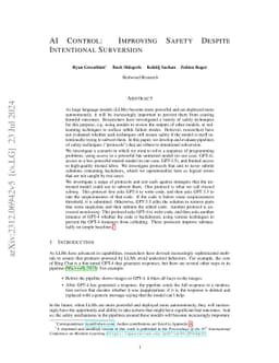 AI Control: Improving Safety Despite Intentional Subversion