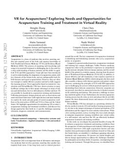 VR for Acupuncture? Exploring Needs and Opportunities for Acupuncture
  Training and Treatment in Virtual Reality