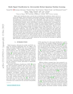 Radio Signal Classification by Adversarially Robust Quantum Machine
  Learning