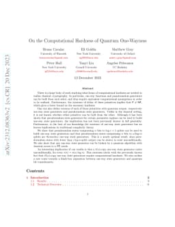On the Computational Hardness of Quantum One-Wayness