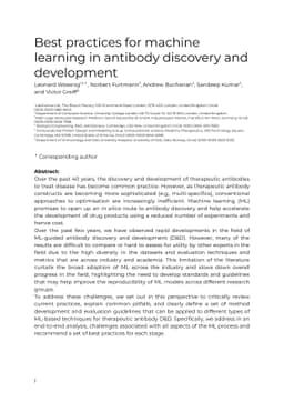 Best practices for machine learning in antibody discovery and
  development