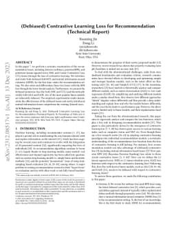 (Debiased) Contrastive Learning Loss for Recommendation (Technical
  Report)