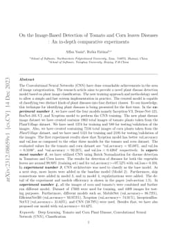 On the Image-Based Detection of Tomato and Corn leaves Diseases : An
  in-depth comparative experiments