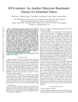 BVI-Artefact: An Artefact Detection Benchmark Dataset for Streamed
  Videos