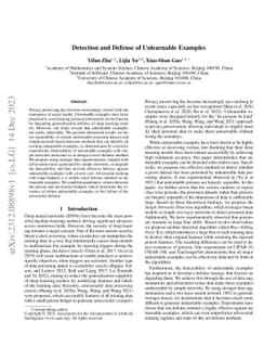 Detection and Defense of Unlearnable Examples