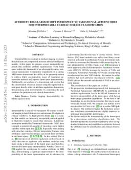Attribute Regularized Soft Introspective Variational Autoencoder for
  Interpretable Cardiac Disease Classification