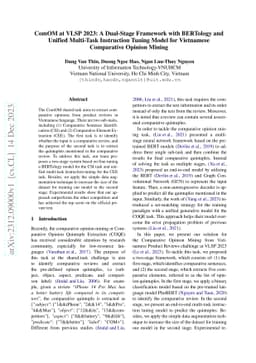 ComOM at VLSP 2023: A Dual-Stage Framework with BERTology and Unified
  Multi-Task Instruction Tuning Model for Vietnamese Comparative Opinion Mining