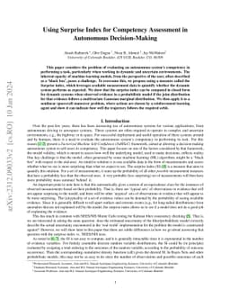 Using Surprise Index for Competency Assessment in Autonomous
  Decision-Making