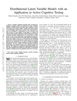 Distributional Latent Variable Models with an Application in Active
  Cognitive Testing