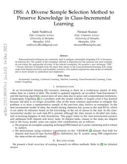 DSS: A Diverse Sample Selection Method to Preserve Knowledge in
  Class-Incremental Learning