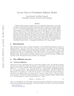 Lecture Notes in Probabilistic Diffusion Models