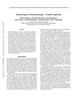 Position Paper on Materials Design -- A Modern Approach
