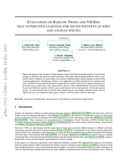 Evaluation of Barlow Twins and VICReg self-supervised learning for sound
  patterns of bird and anuran species