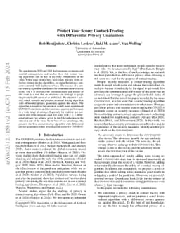 Protect Your Score: Contact Tracing With Differential Privacy Guarantees