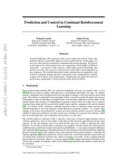 Prediction and Control in Continual Reinforcement Learning