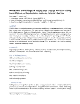 Opportunities and Challenges of Applying Large Language Models in
  Building Energy Efficiency and Decarbonization Studies: An Exploratory
  Overview