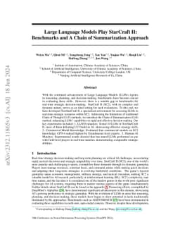 Large Language Models Play StarCraft II: Benchmarks and A Chain of
  Summarization Approach