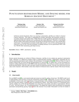 Punctuation restoration Model and Spacing Model for Korean Ancient
  Document