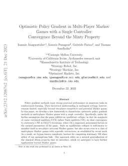 Optimistic Policy Gradient in Multi-Player Markov Games with a Single
  Controller: Convergence Beyond the Minty Property