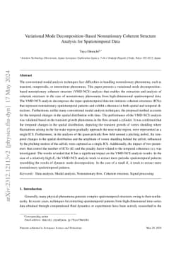 Variational Mode Decomposition-Based Nonstationary Coherent Structure
  Analysis for Spatiotemporal Data