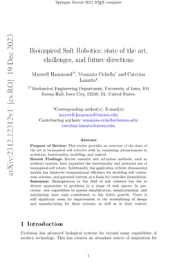 Bioinspired Soft Robotics: state of the art, challenges, and future
  directions