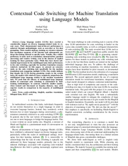 Contextual Code Switching for Machine Translation using Language Models