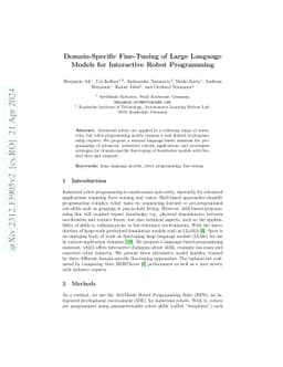 Domain-Specific Fine-Tuning of Large Language Models for Interactive
  Robot Programming