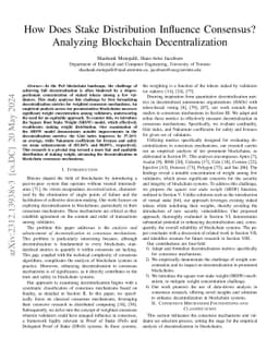 How Does Stake Distribution Influence Consensus? Analyzing Blockchain
  Decentralization