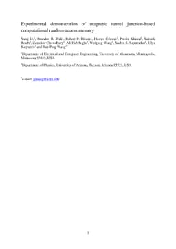 Experimental demonstration of magnetic tunnel junction-based
  computational random-access memory
