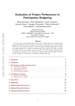Evaluation of Project Performance in Participatory Budgeting