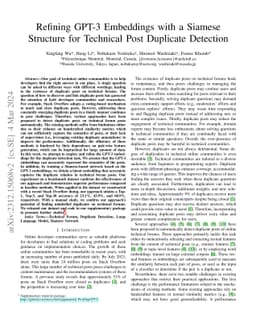 Refining GPT-3 Embeddings with a Siamese Structure for Technical Post
  Duplicate Detection