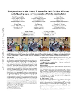 Independence in the Home: A Wearable Interface for a Person with
  Quadriplegia to Teleoperate a Mobile Manipulator