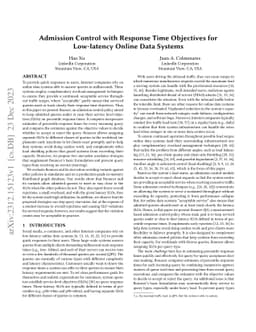 Admission Control with Response Time Objectives for Low-latency Online
  Data Systems