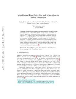 Multilingual Bias Detection and Mitigation for Indian Languages
