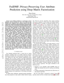 FedDMF: Privacy-Preserving User Attribute Prediction using Deep Matrix
  Factorization
