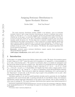 Assigning Stationary Distributions to Sparse Stochastic Matrices