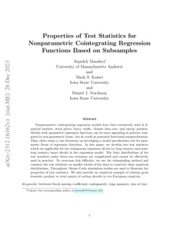 Properties of Test Statistics for Nonparametric Cointegrating Regression
  Functions Based on Subsamples