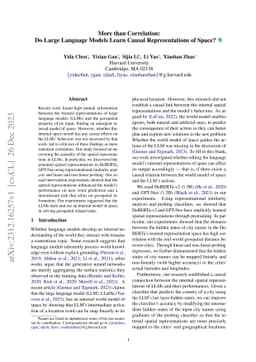 More than Correlation: Do Large Language Models Learn Causal
  Representations of Space?