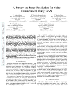 A Survey on Super Resolution for video Enhancement Using GAN
