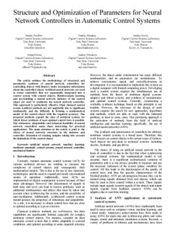 Structure and Optimization of Parameters for Neural Network Controllers
  in Automatic Control Systems