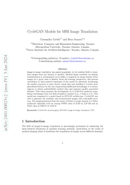CycleGAN Models for MRI Image Translation