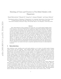 Matching of Users and Creators in Two-Sided Markets with Departures