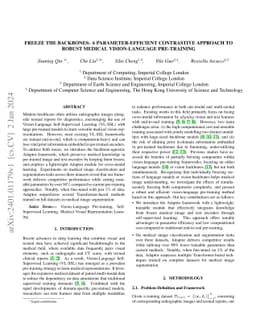 Freeze the backbones: A Parameter-Efficient Contrastive Approach to
  Robust Medical Vision-Language Pre-training