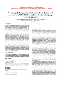 Predicting challenge moments from students' discourse: A comparison of
  GPT-4 to two traditional natural language processing approaches