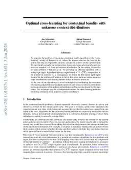 Optimal cross-learning for contextual bandits with unknown context
  distributions